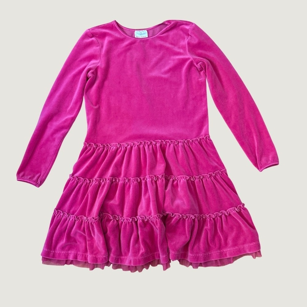 Hanna Andersson Tiered Velvet Dress Girls Pink Long Sleeve Ruffle SIZE 150
